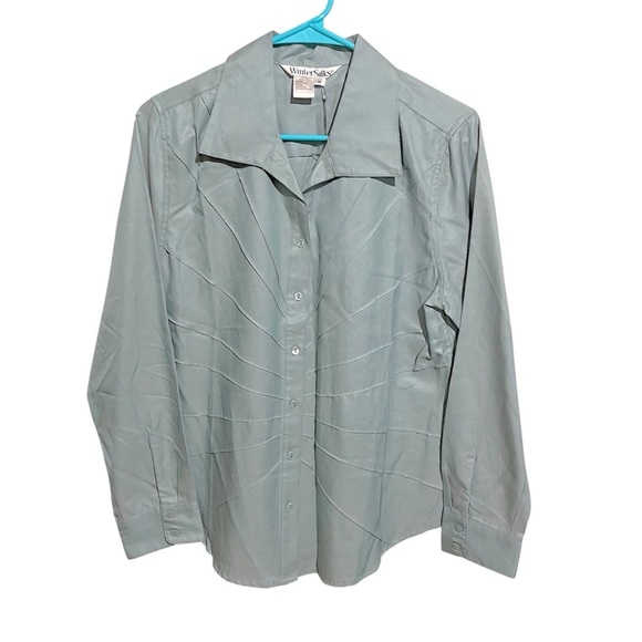 WinterSilks NWT Women’s Blouse Medium Blue Silk Blend Starburst Seam Work Wear - Picture 1 of 9